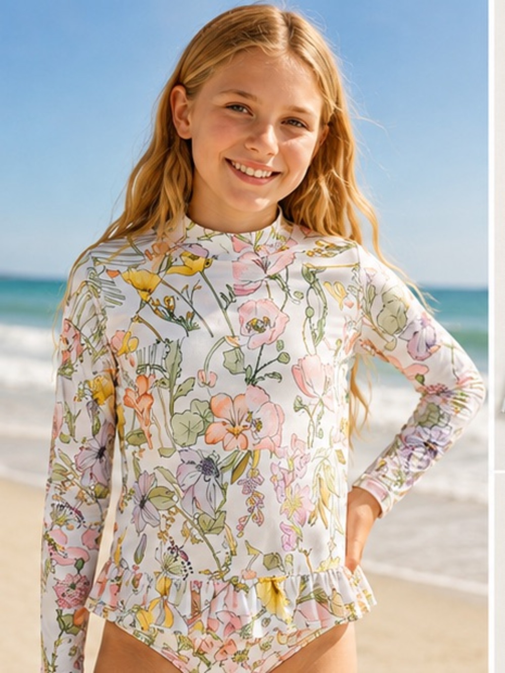 Zimmermann Kids Jeannie Frill Floral Rashguard Swim Top $120